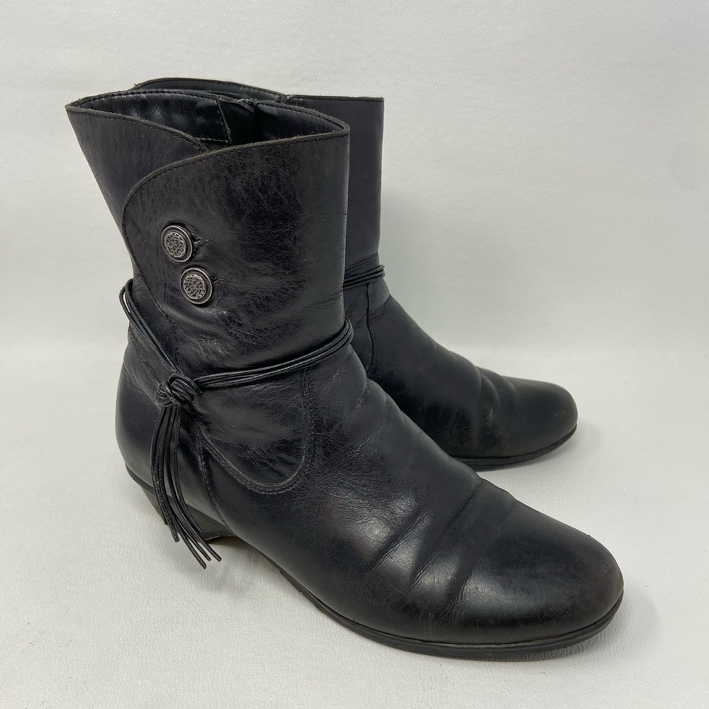 Abeo Nikki Ankle Bootie Boots B.I.O. System Black Leather Womens Size 7 Narrow